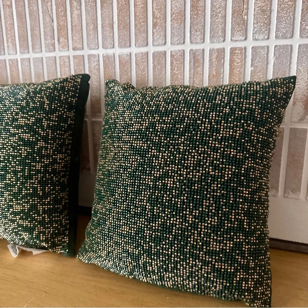 NWT Threshold Mini Square Beaded Throw Pillow Green Set of 2